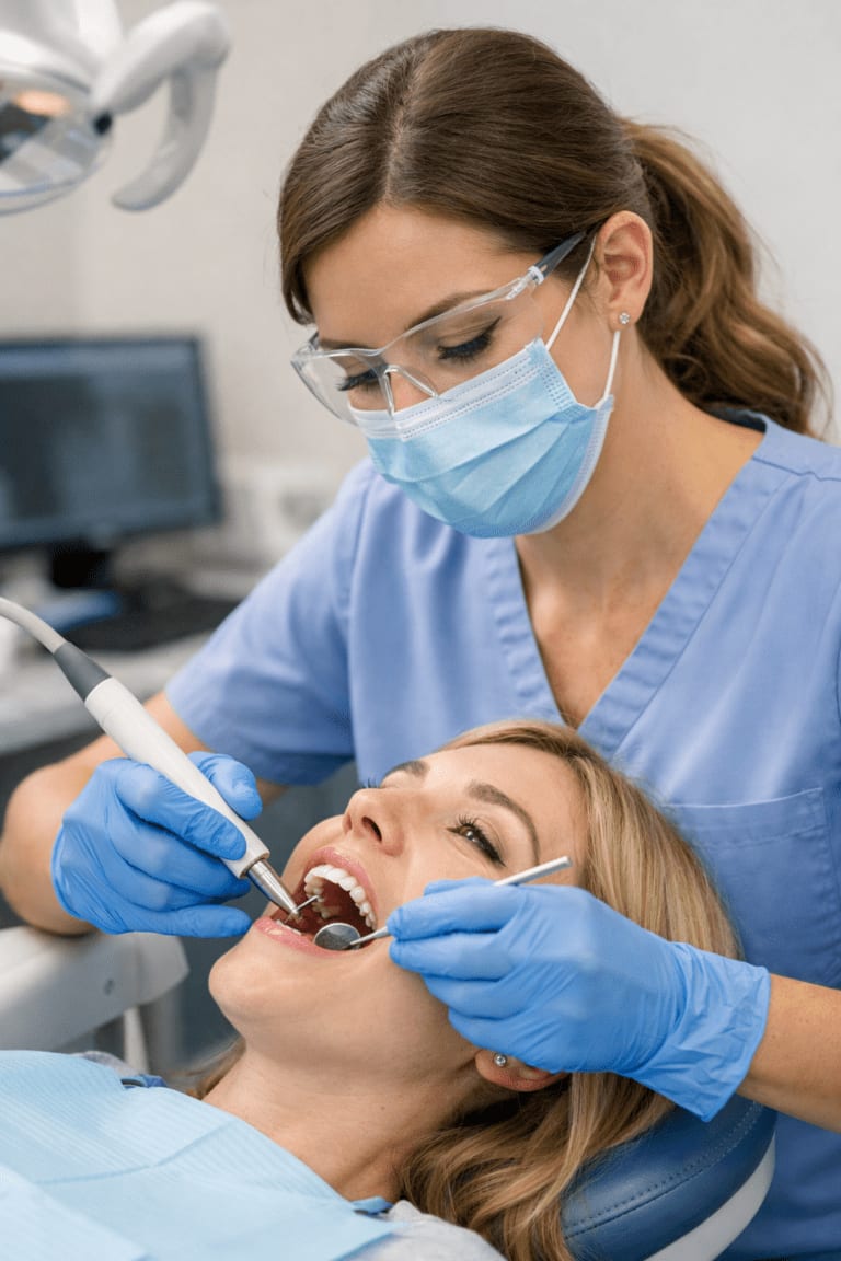 Dental hygienist providing preventive care
